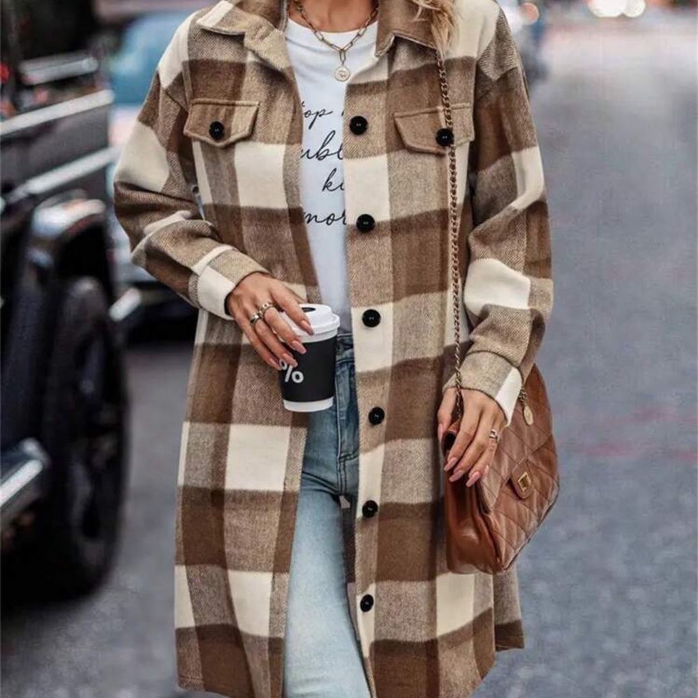 New Flannel plaid button down jacket - Picture 3 of 6